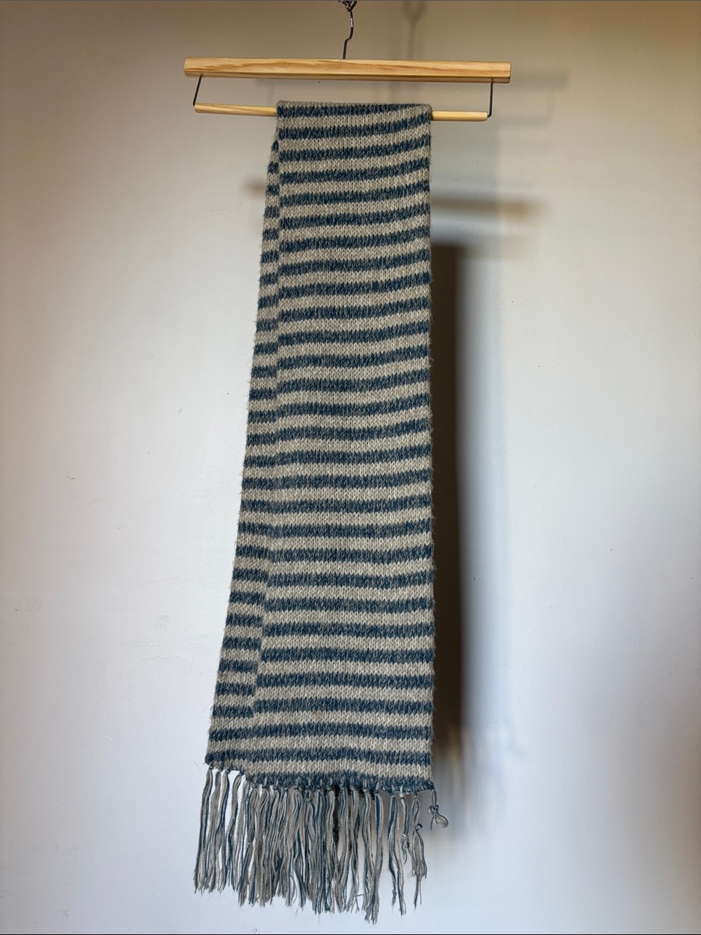 Vintage Symphony Scarfs Blue & Gray Cream Striped Fringe Scarf